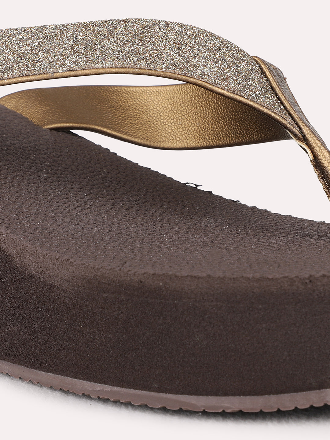 Womens Golden Ethnic Wear Solid Round Toe Wedge Heel Sandals