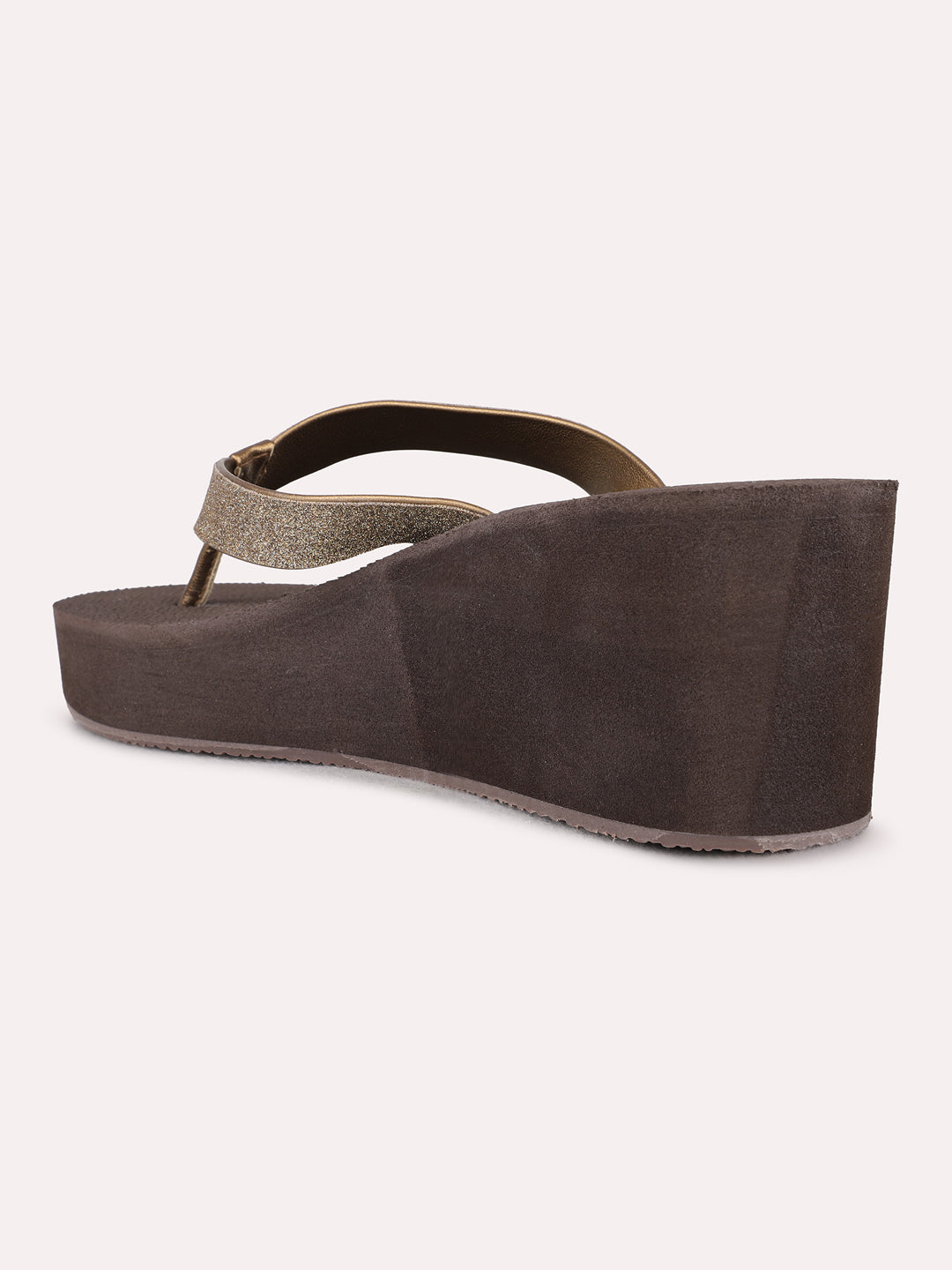 Womens Golden Ethnic Wear Solid Round Toe Wedge Heel Sandals