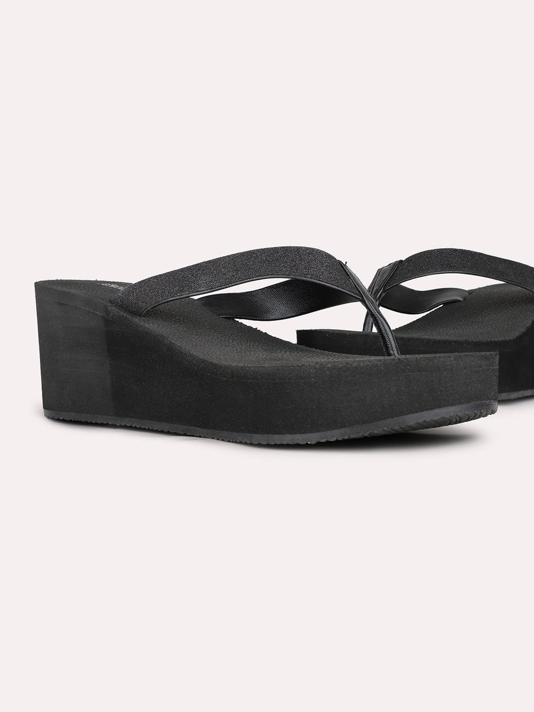 Women Black Party Wear  Round Toe Wedge Heel Sandals