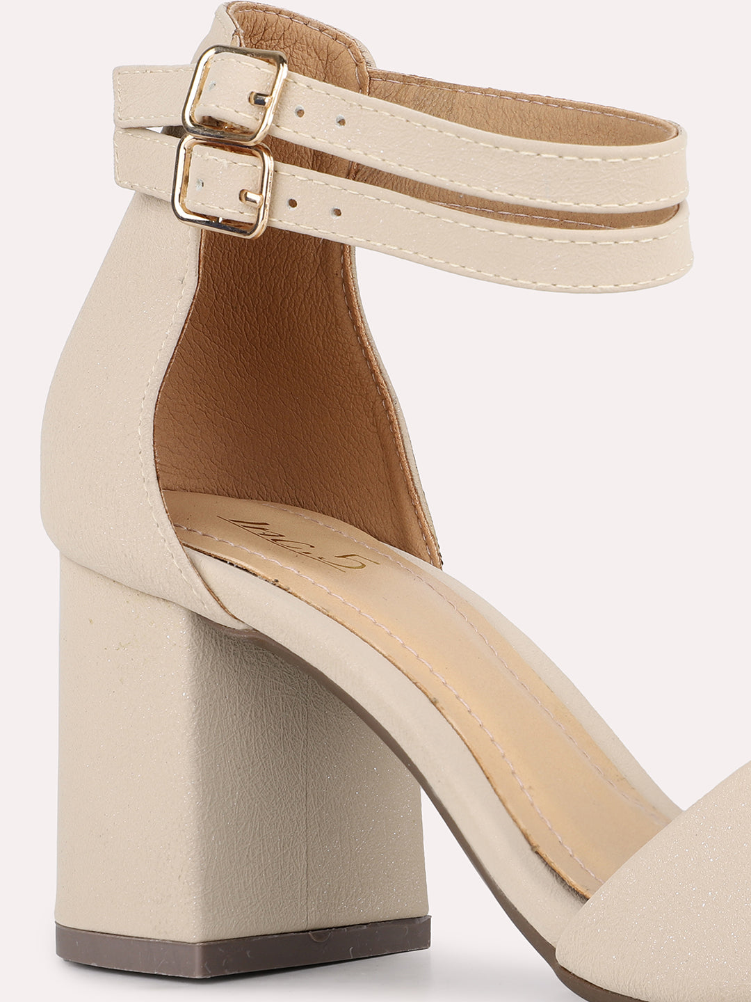 Women Beige Party Wear Solid Round Toe Block Heels