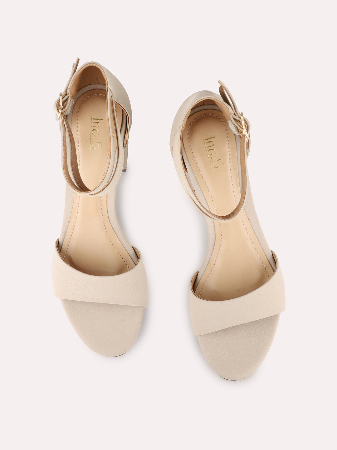 Women Beige Party Wear Solid Round Toe Block Heels