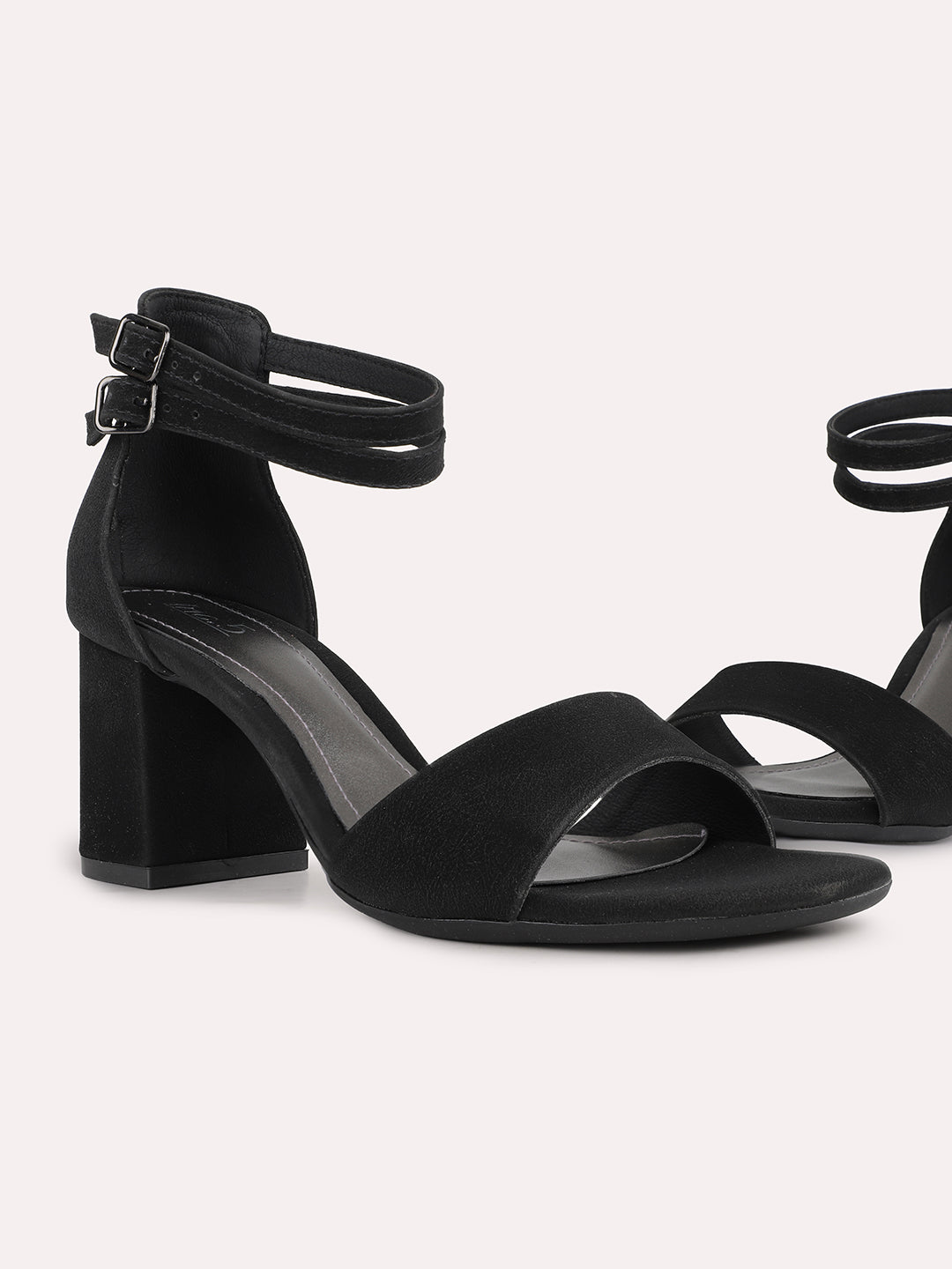 Women Black Party Wear Solid Pattern Round Toe Heel Sandals