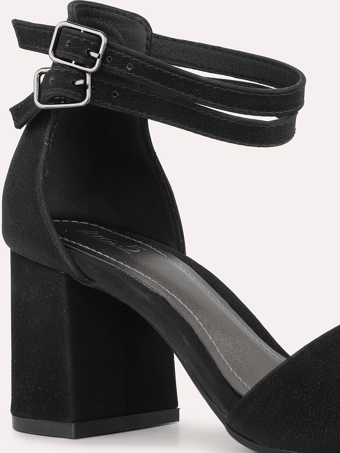 Women Black Party Wear Solid Pattern Round Toe Heel Sandals