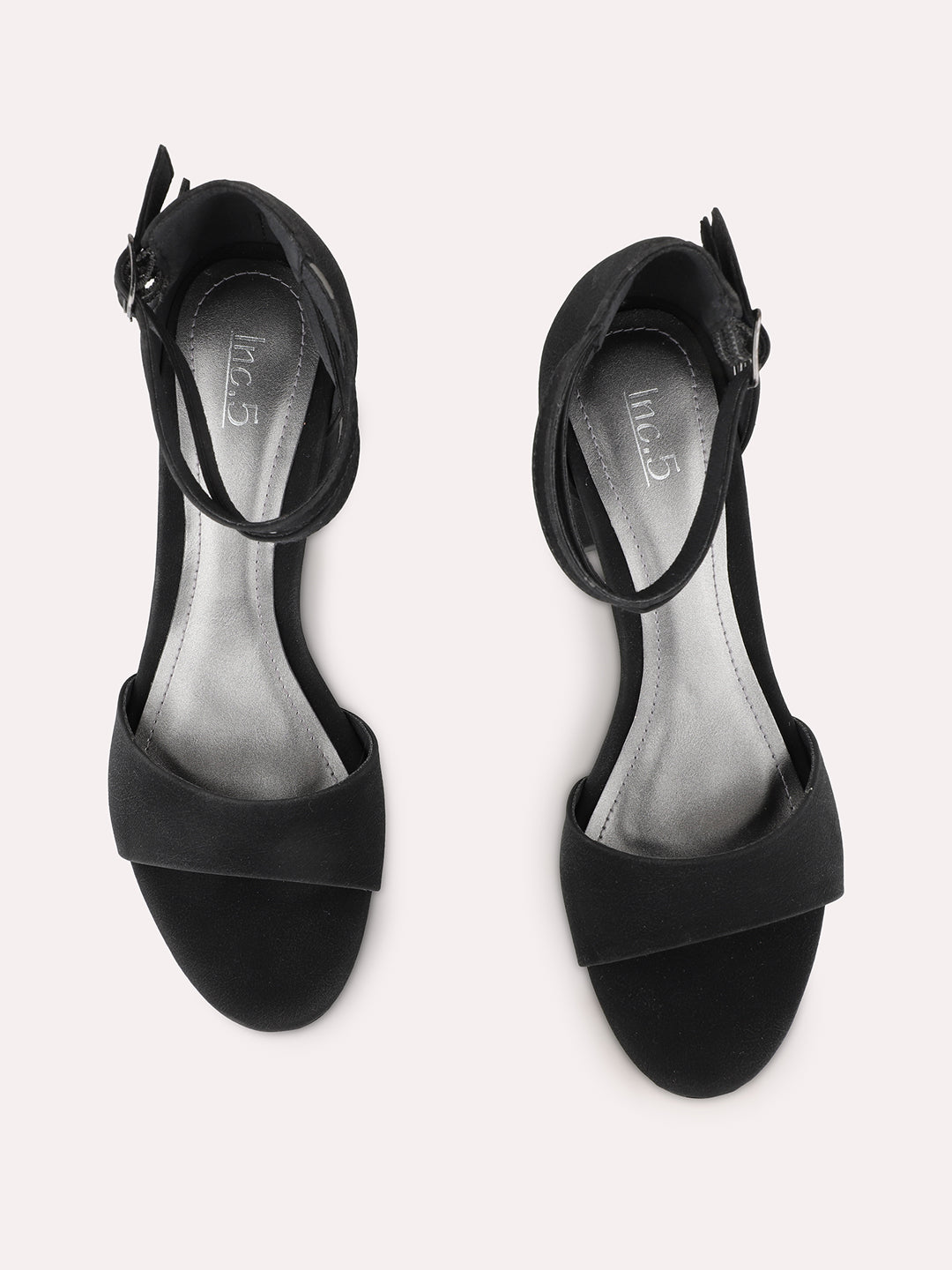 Women Black Party Wear Solid Pattern Round Toe Heel Sandals