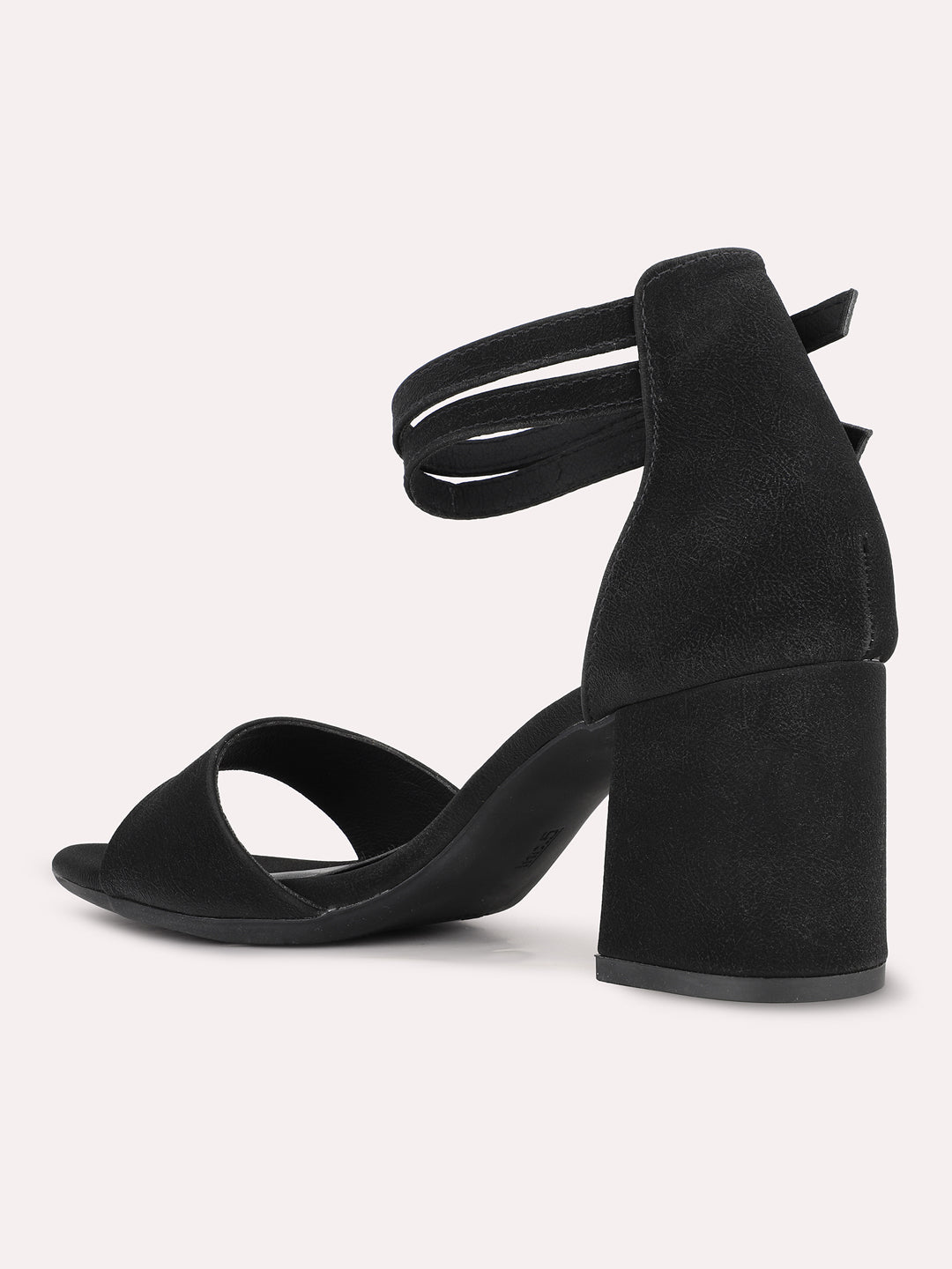 Women Black Party Wear Solid Pattern Round Toe Heel Sandals
