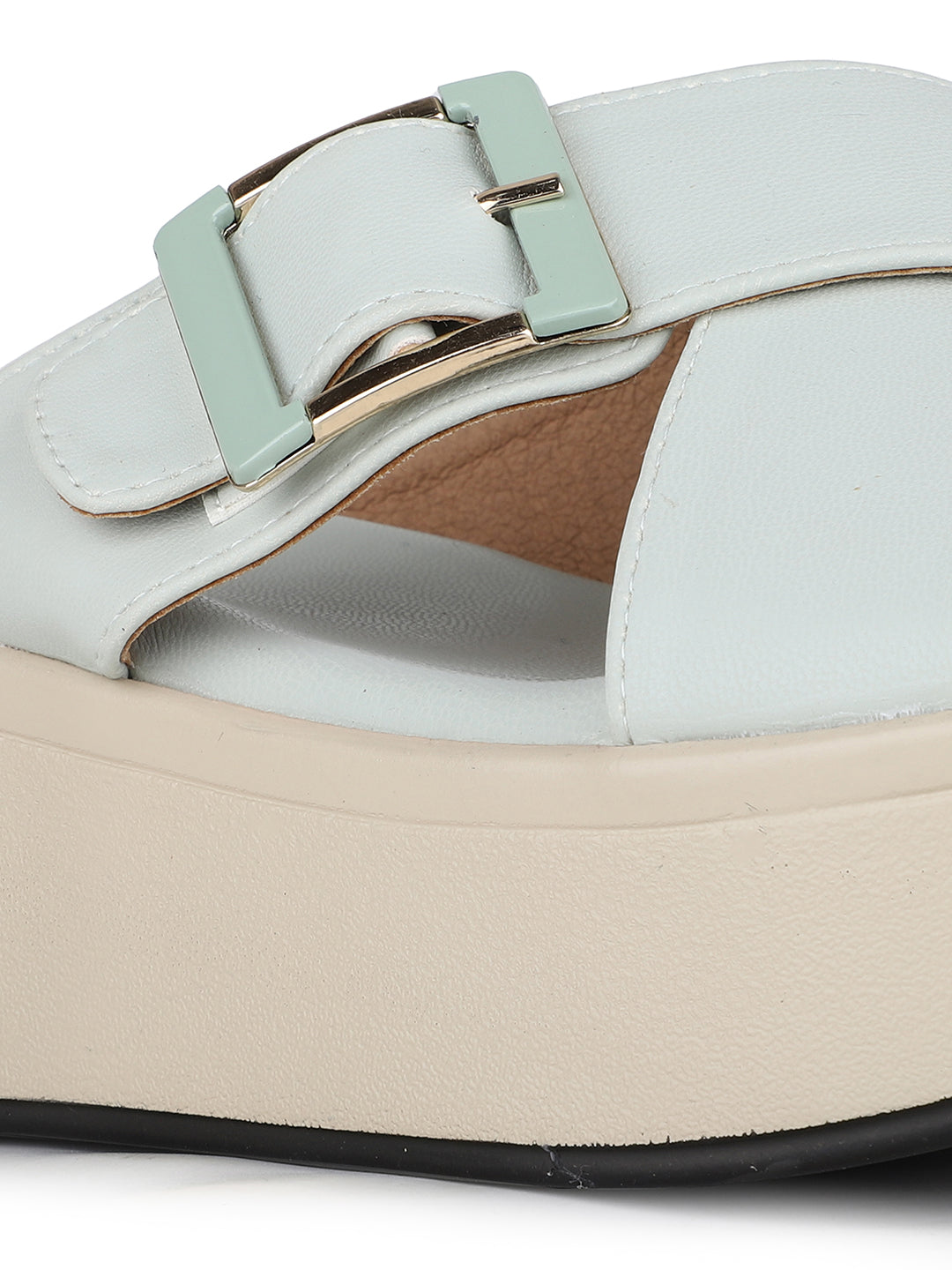 Womens Green Party Wear Solid Round Toe Wedge Heel Sandals