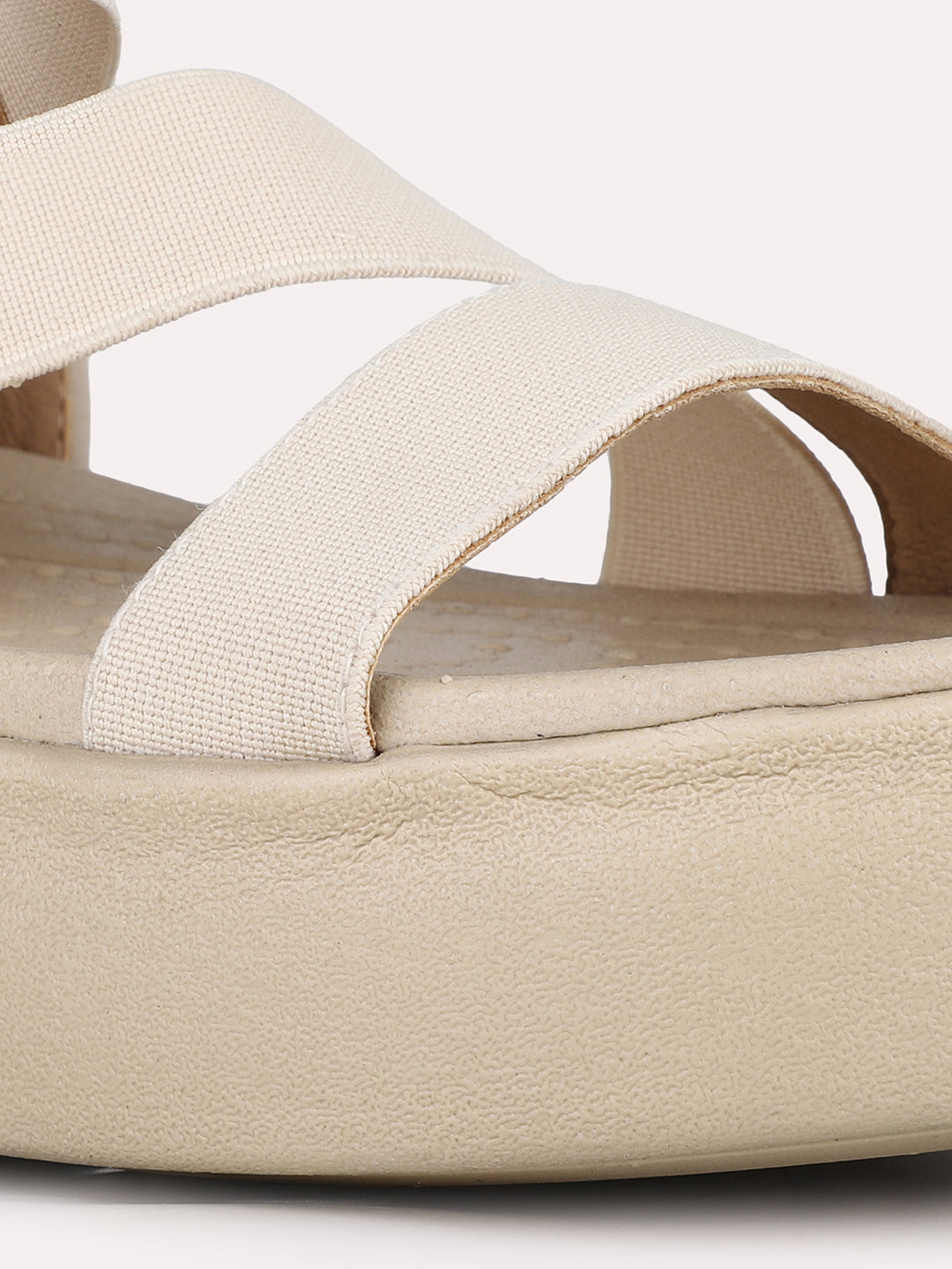 Women Beige Party Wear Solid Round Toe Wedge Heel Sandals