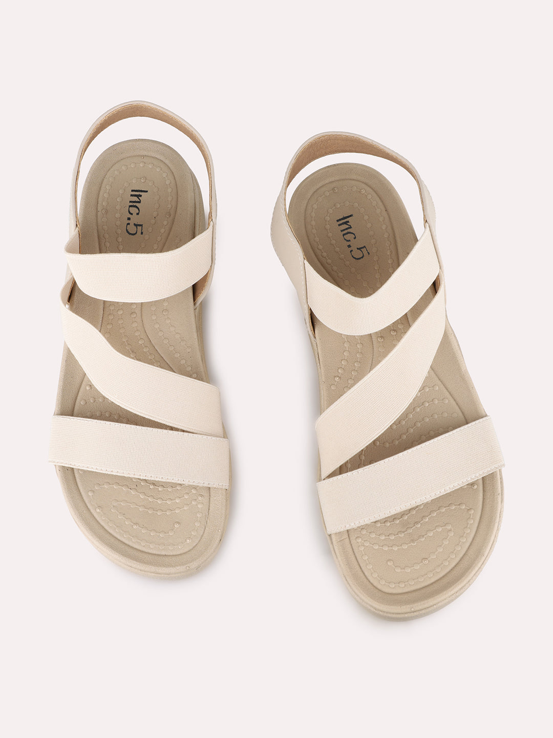 Women Beige Party Wear Solid Round Toe Wedge Heel Sandals