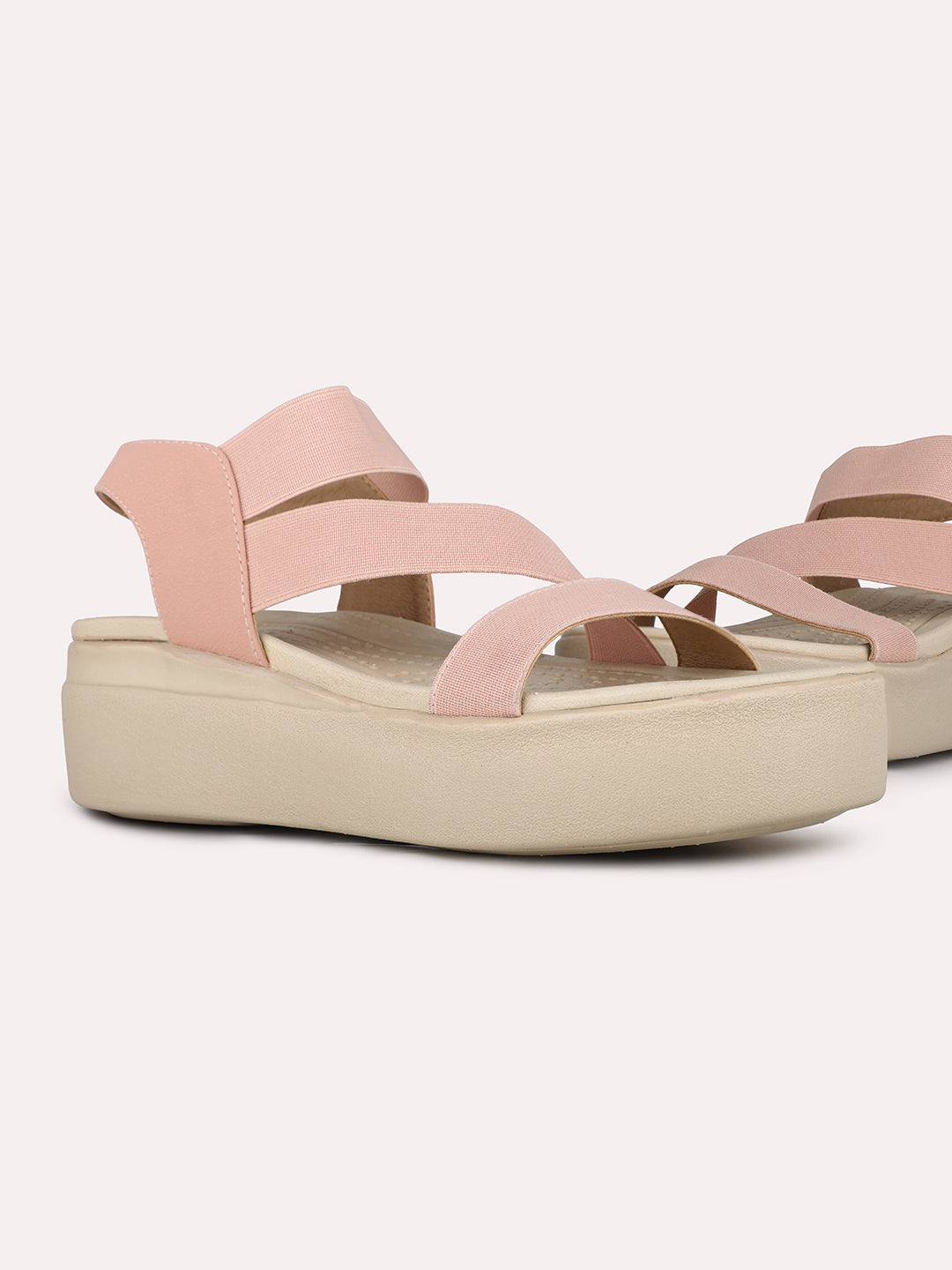 Women Peach Party Wear Solid Round Toe Wedge Heels