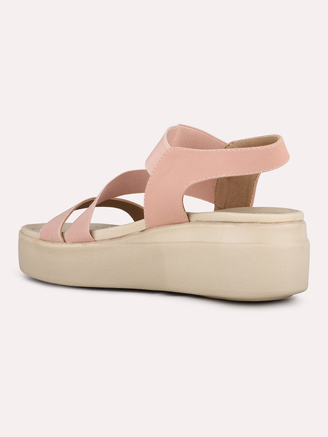 Women Peach Party Wear Solid Round Toe Wedge Heels