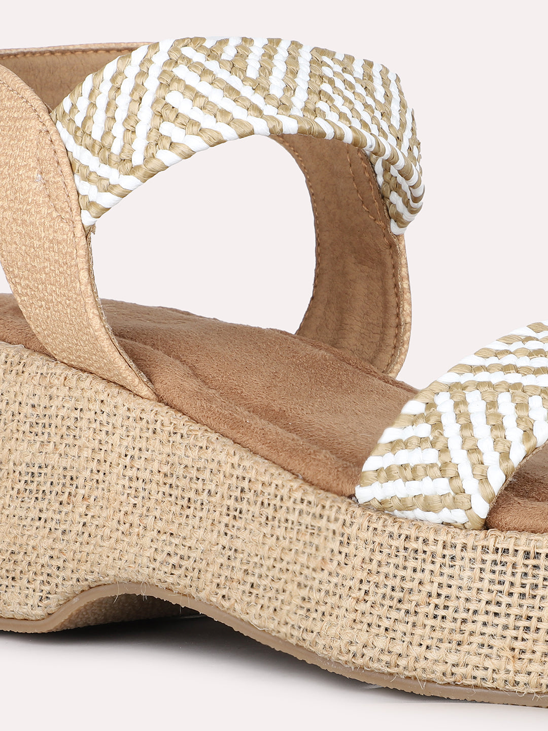 Women Beige Party Wear Printed Round Toe Platform Heel Sandals