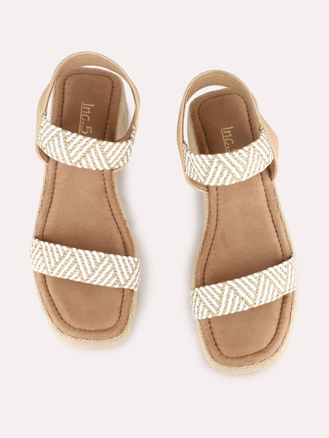 Women Beige Party Wear Printed Round Toe Platform Heel Sandals