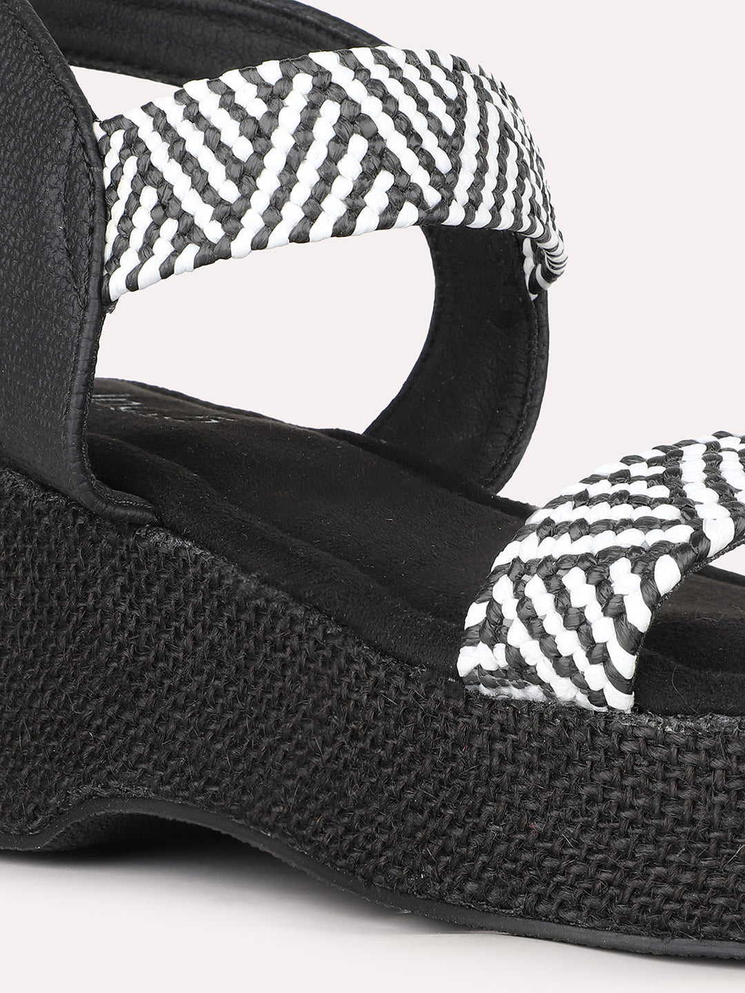 Women Black Party Wear Printed Round Toe Platform Heel Sandals