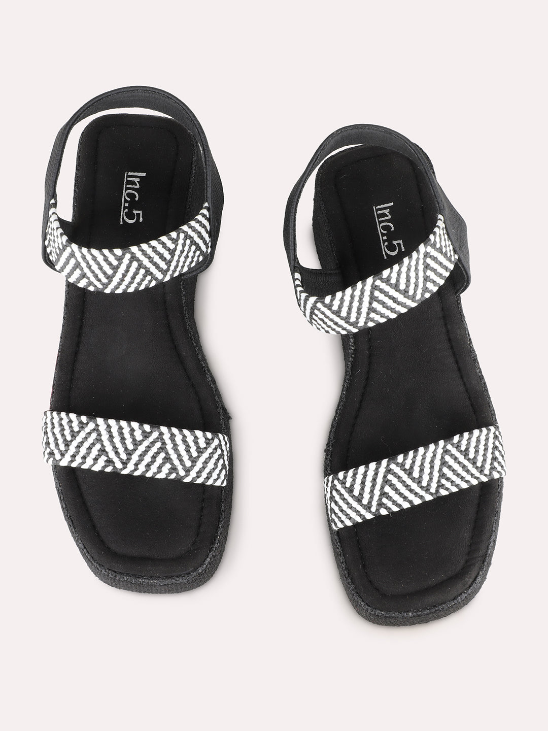 Women Black Party Wear Printed Round Toe Platform Heel Sandals