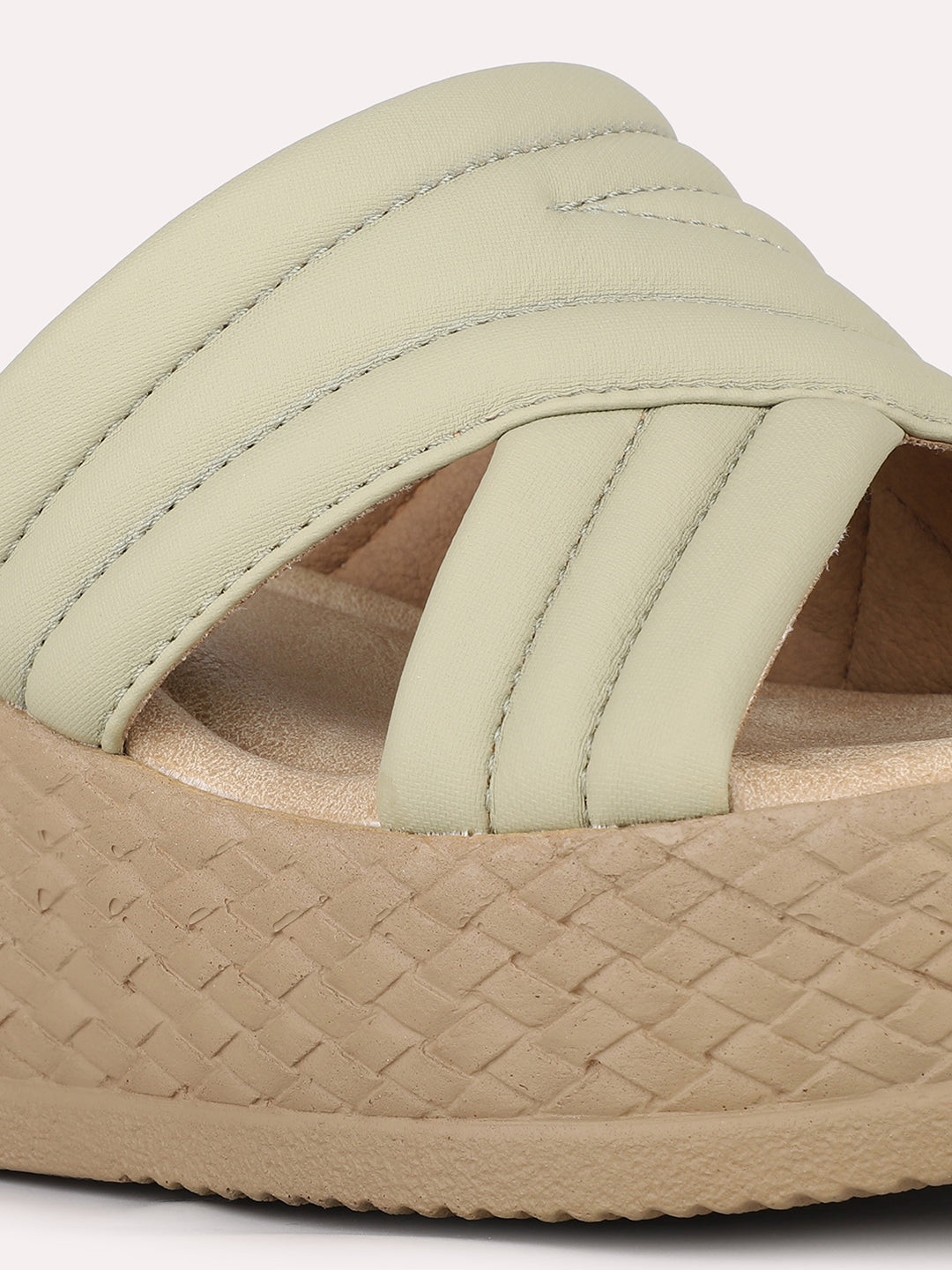 Women Green Party Wear Embellished Round Toe Wedge Heel Sandals