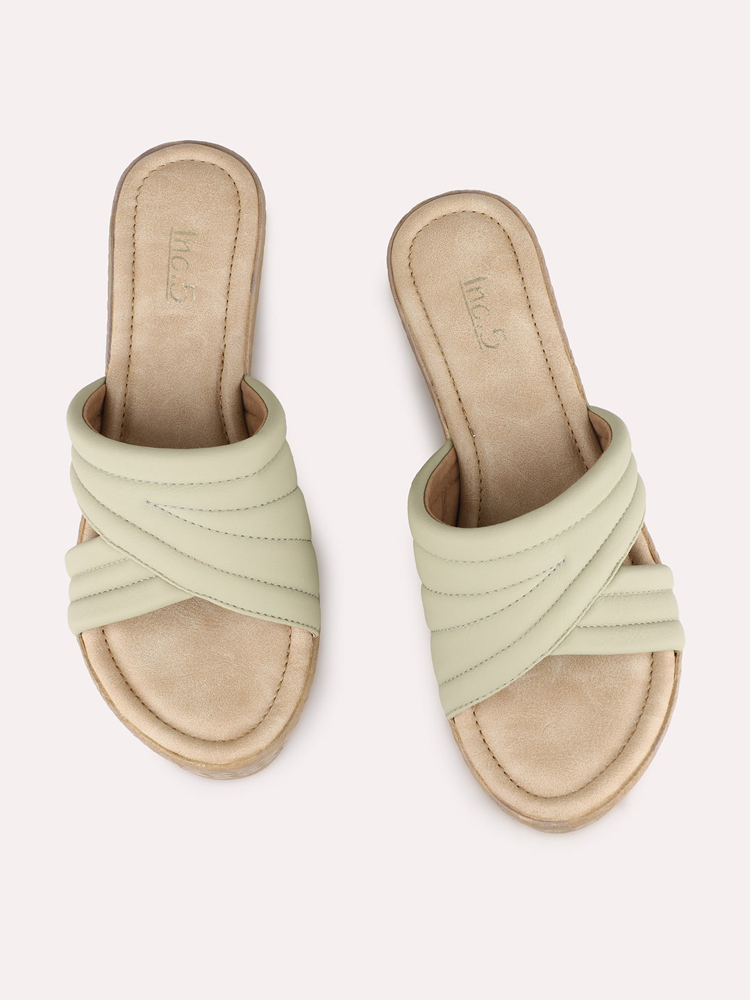 Women Green Party Wear Embellished Round Toe Wedge Heel Sandals