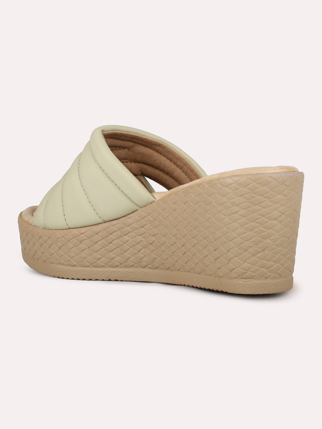 Women Green Party Wear Embellished Round Toe Wedge Heel Sandals