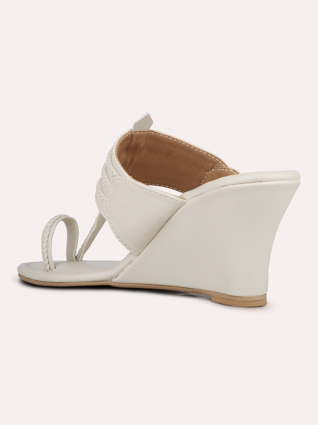 Womens Cream Party Wear Kolhapuri Wedge Heel Sandals