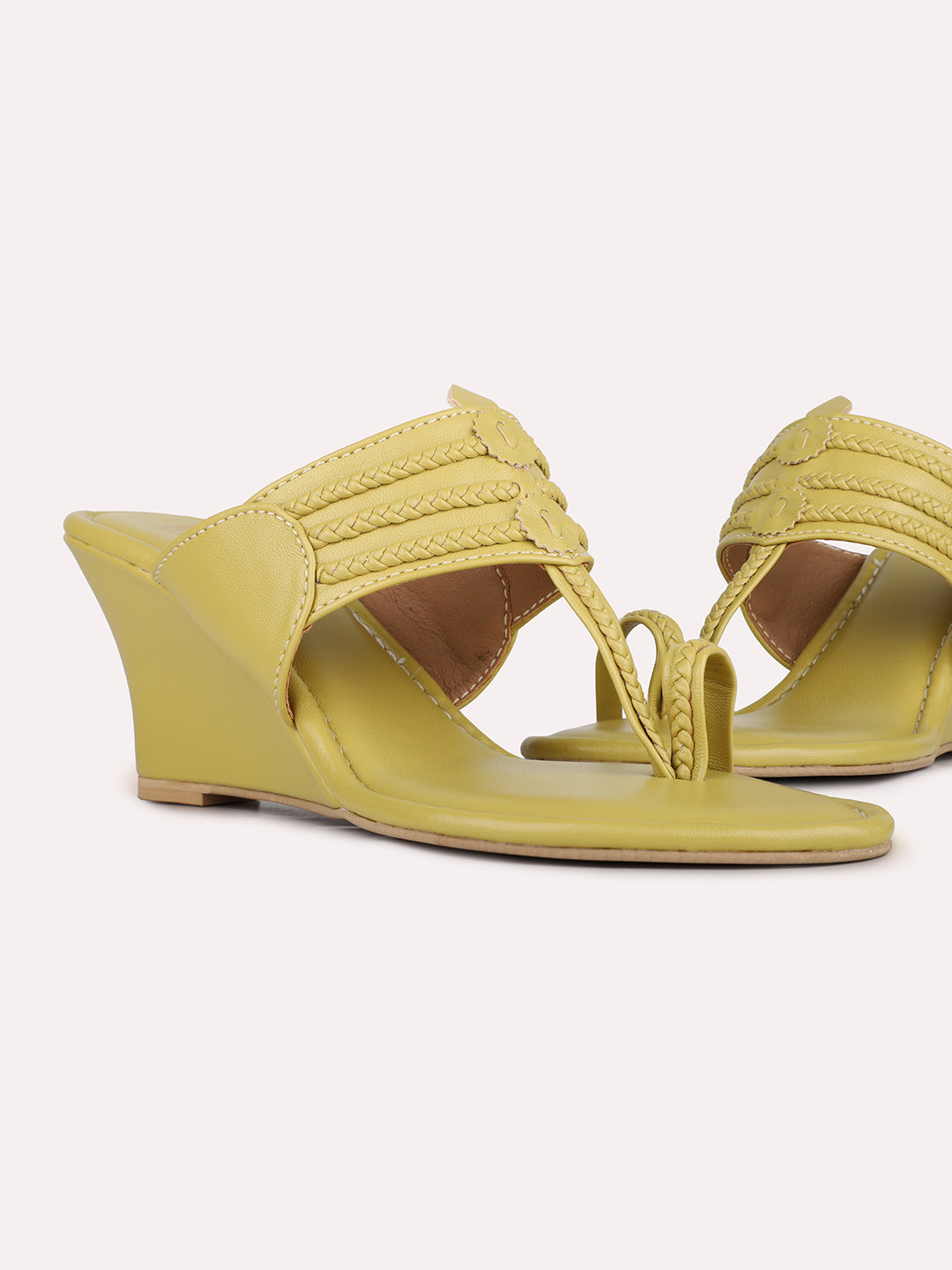 Womens Yellow Party Wear Kolhapuri Wedge Heel Sandals