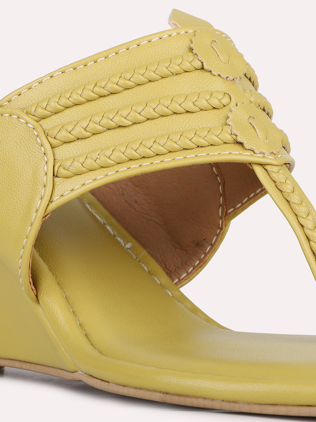 Womens Yellow Party Wear Kolhapuri Wedge Heel Sandals