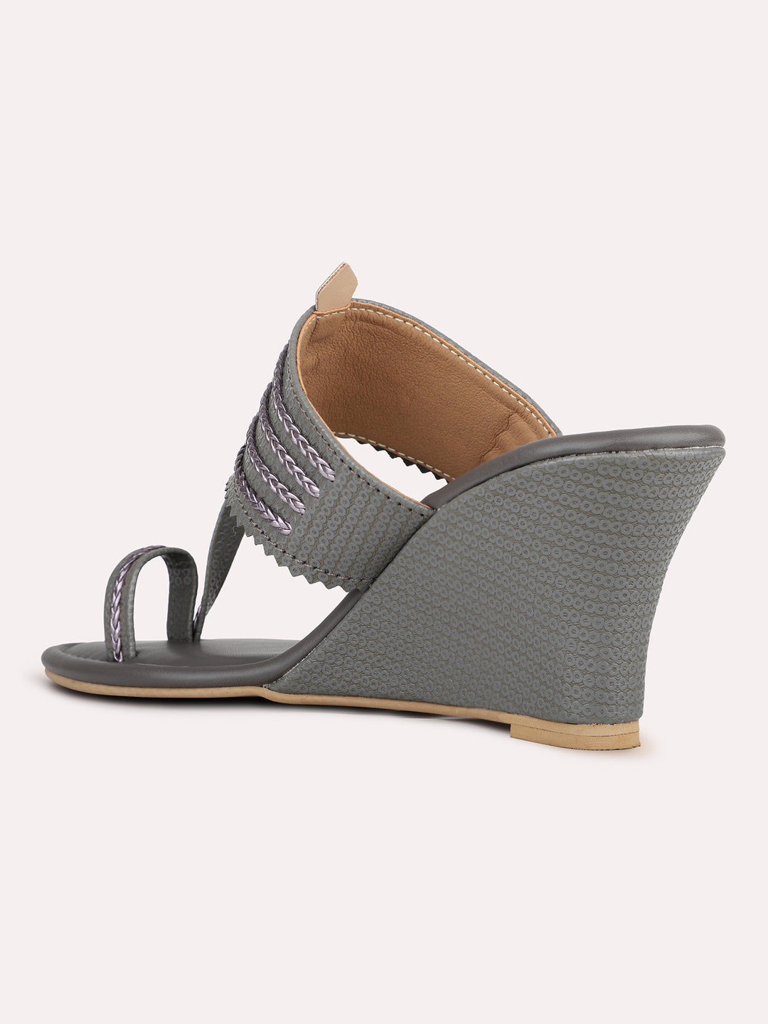 Womens Grey Party Wear Kolhapuri Wedge Heel Sandals