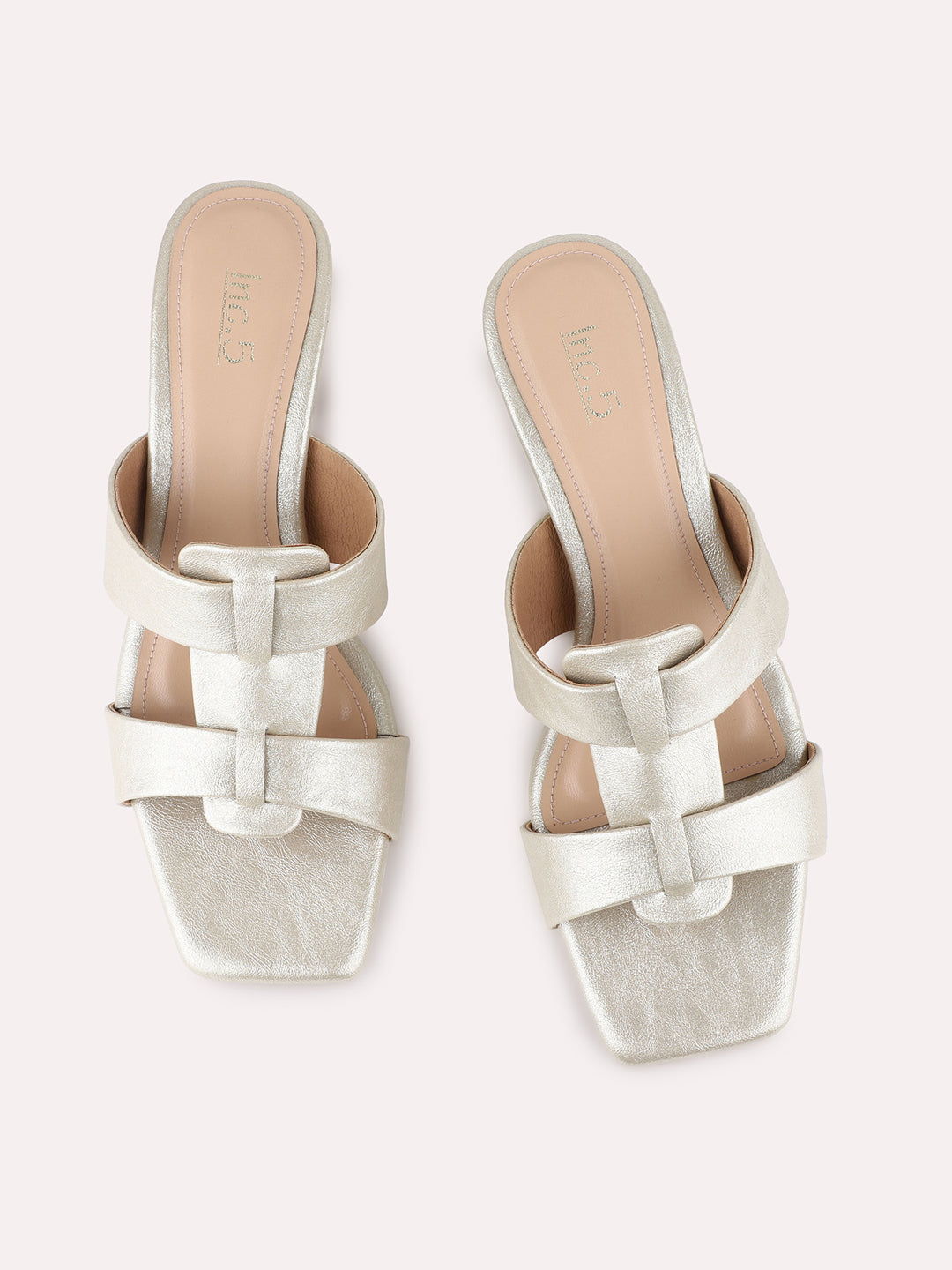 Womens Gold Party Wear Solid Square Toe Shape Block Heel Sandals