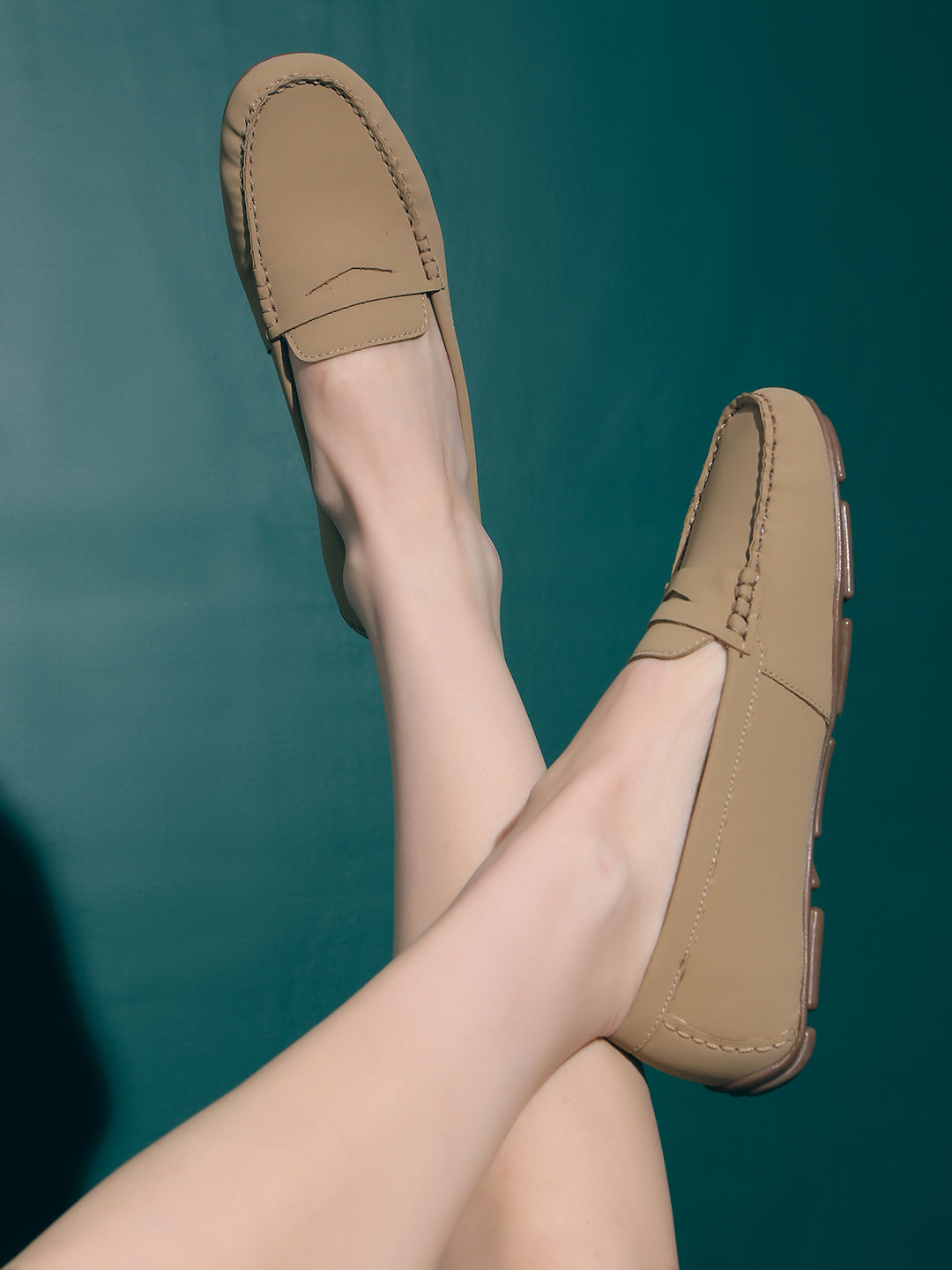 Women Beige Casual Solid Round Toe Loafer Shoes