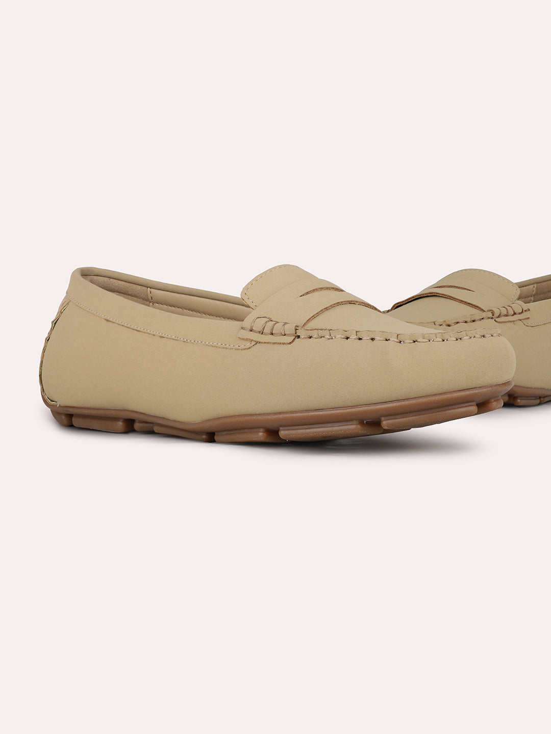Women Beige Casual Solid Round Toe Loafer Shoes