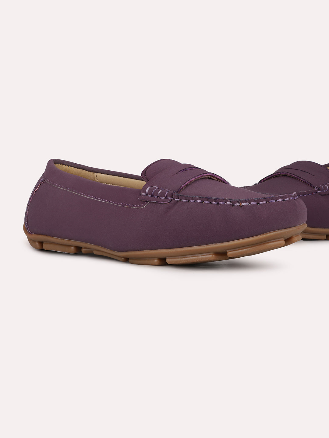 Women Purple Casual Solid Round Toe Loafers