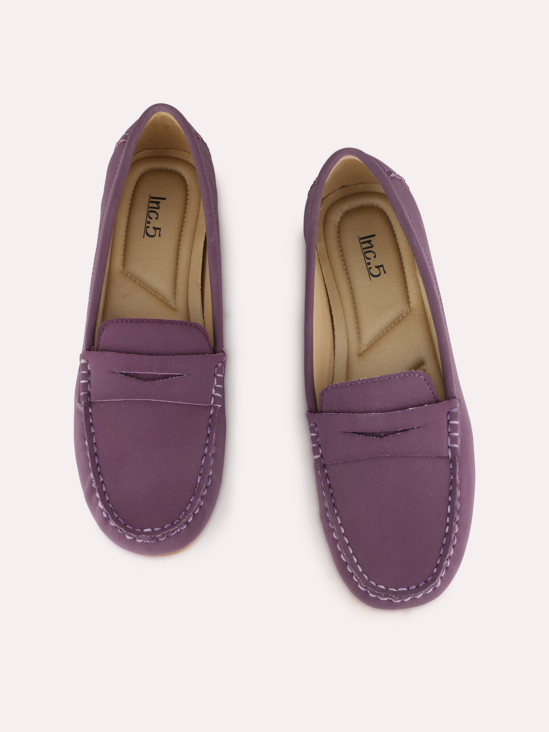Women Purple Casual Solid Round Toe Loafers