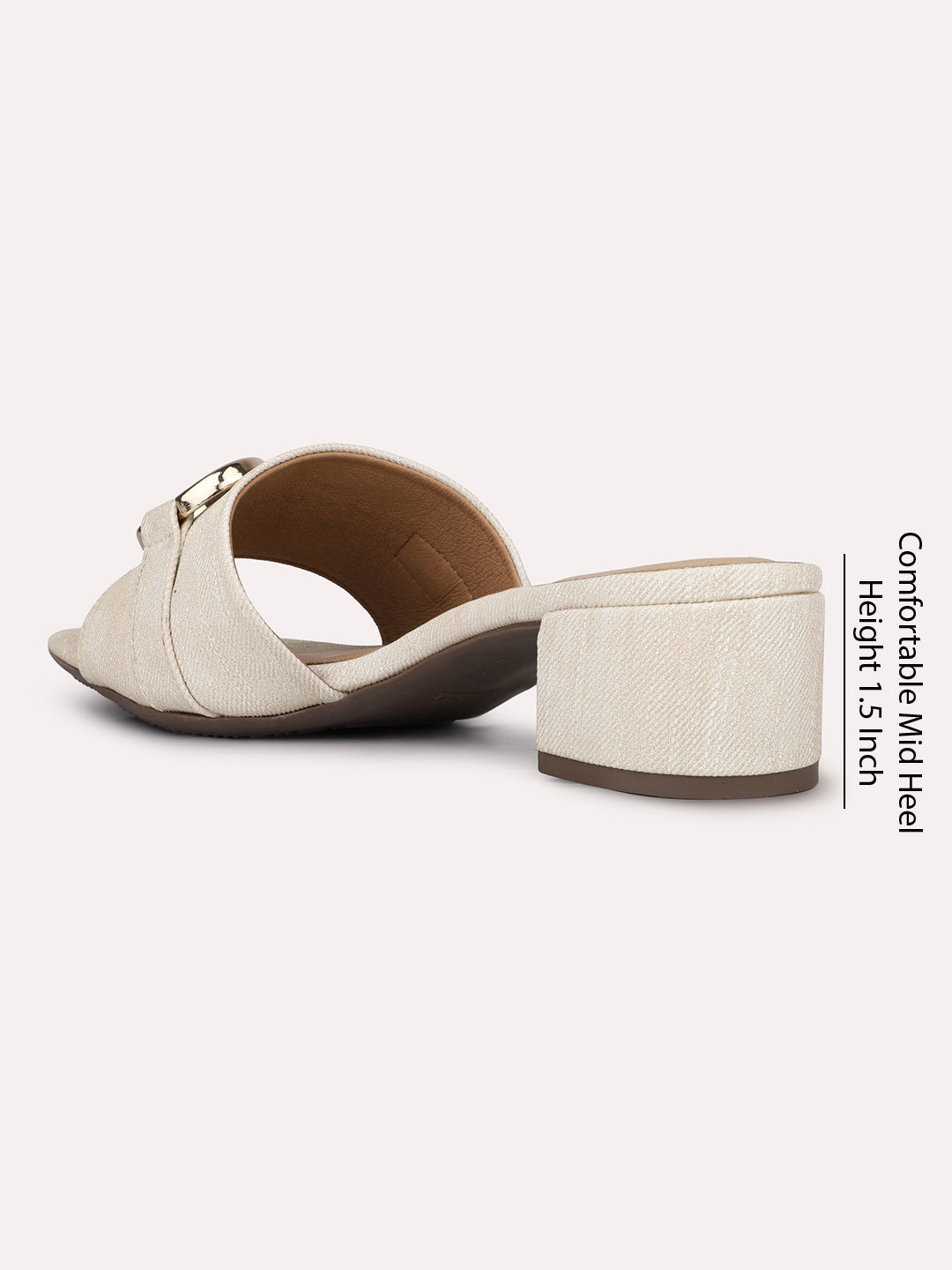 Womens Cream Party Wear Square Toe Block Heels
