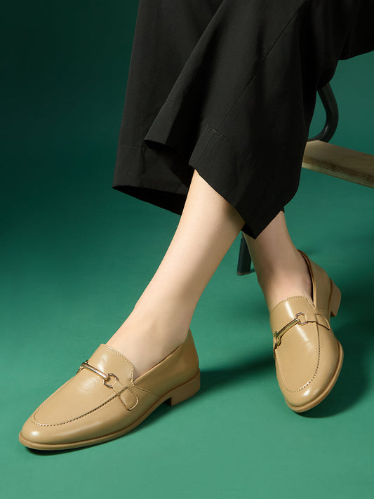 Women Tan Casual Solid Pointed Toe Moccasin