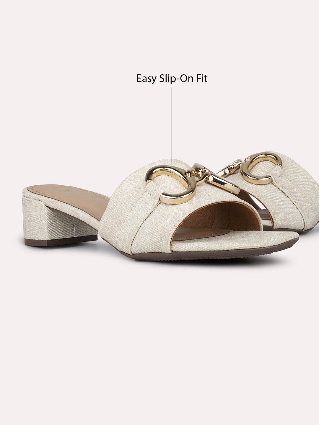 Womens Cream Party Wear Square Toe Block Heels