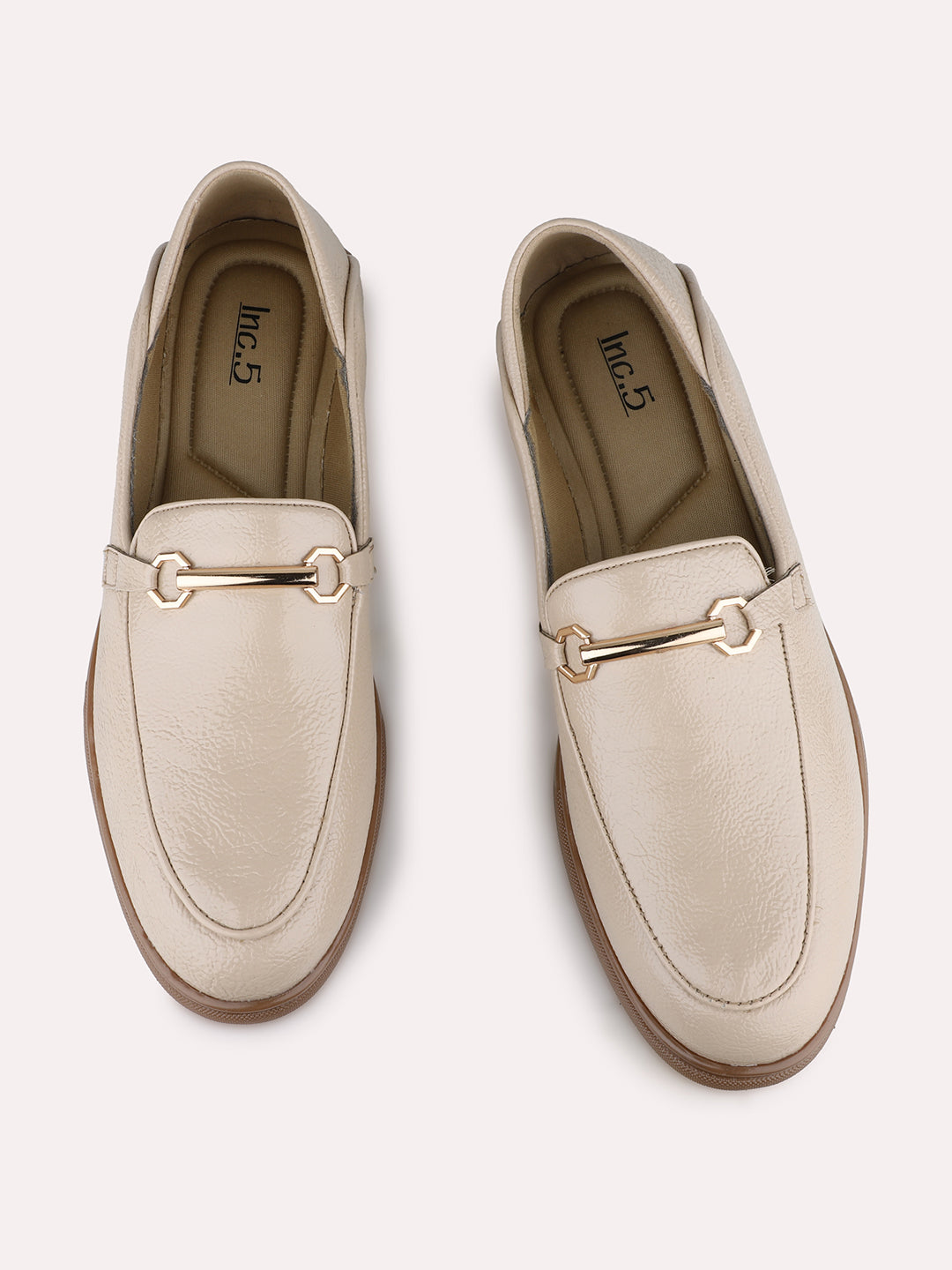 Women Beige Casual Solid Pointed Toe Moccasin