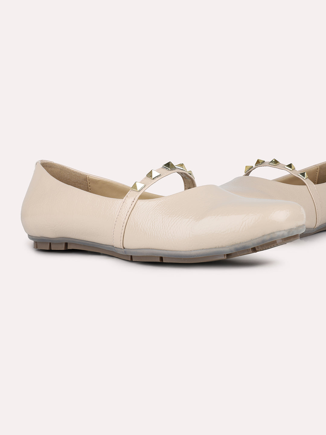 Women Beige Party Wear Solid Pattern Round Toe Ballerinas