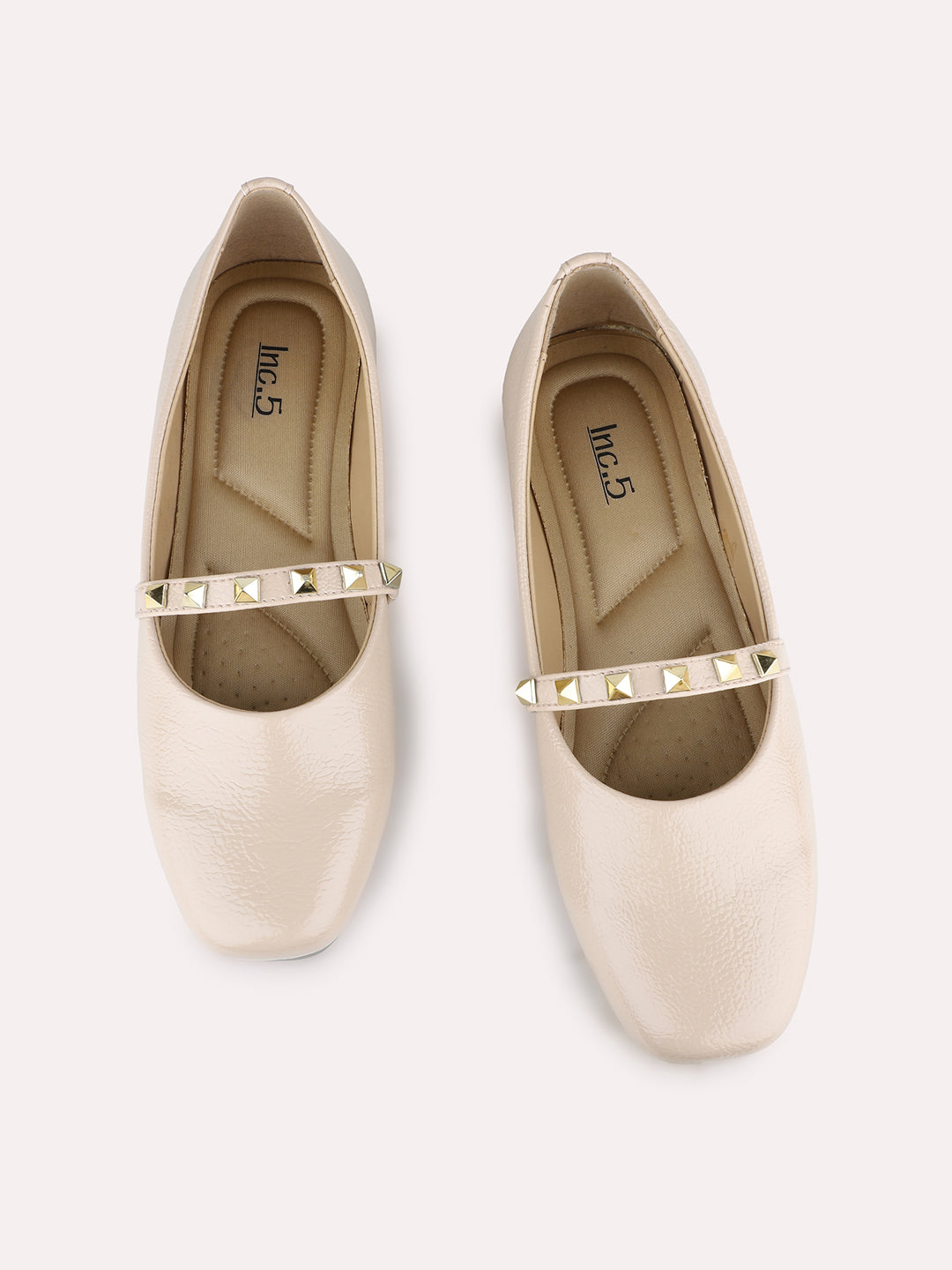 Women Beige Party Wear Solid Pattern Round Toe Ballerinas