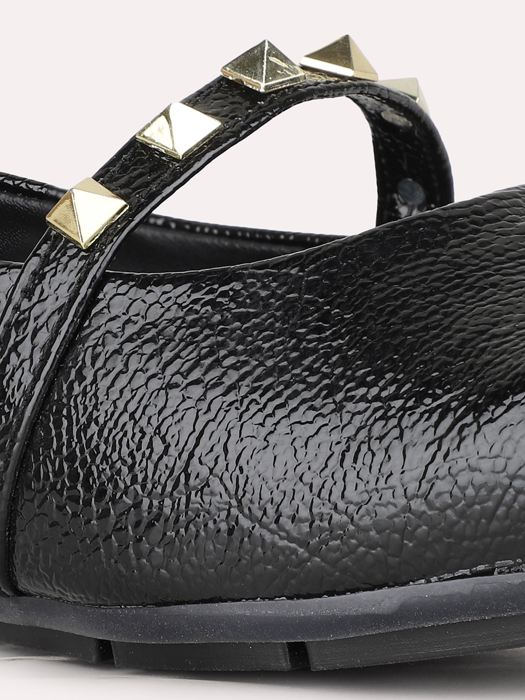 Women Black Party Wear Solid Pattern Round Toe Ballerinas