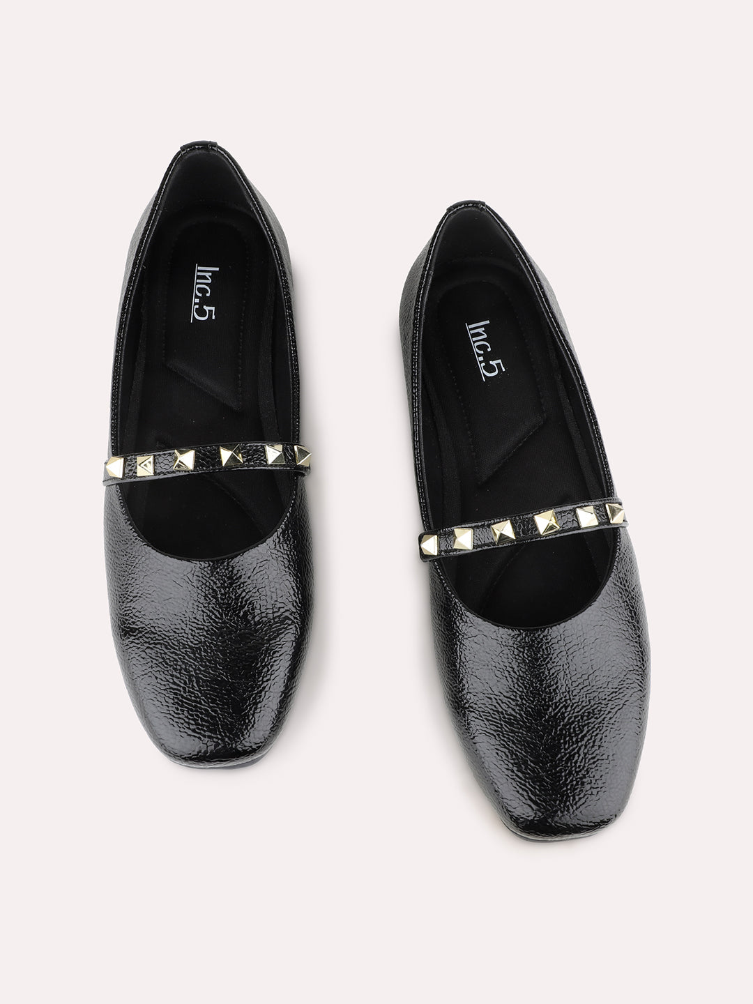 Women Black Party Wear Solid Pattern Round Toe Ballerinas