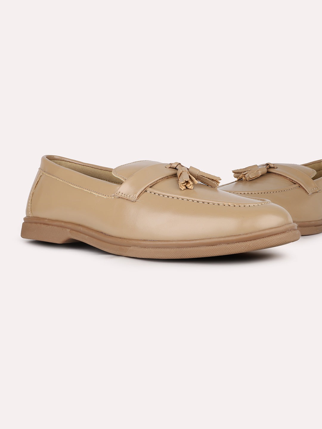 Women Beige Party Wear Solid Round Toe Loafers