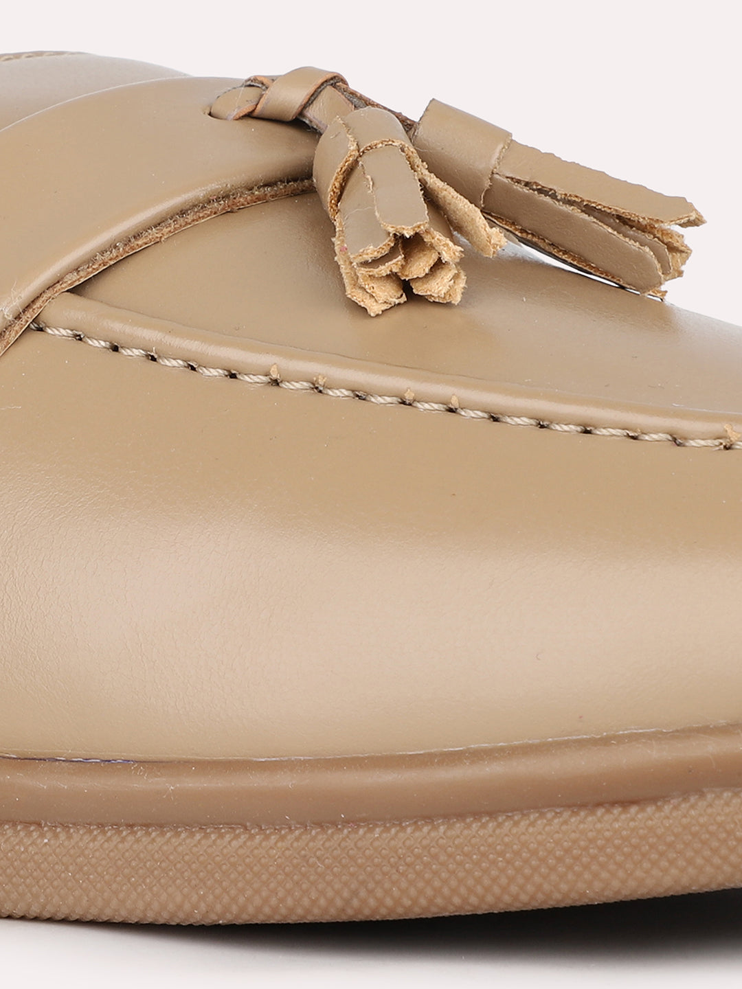 Women Beige Party Wear Solid Round Toe Loafers