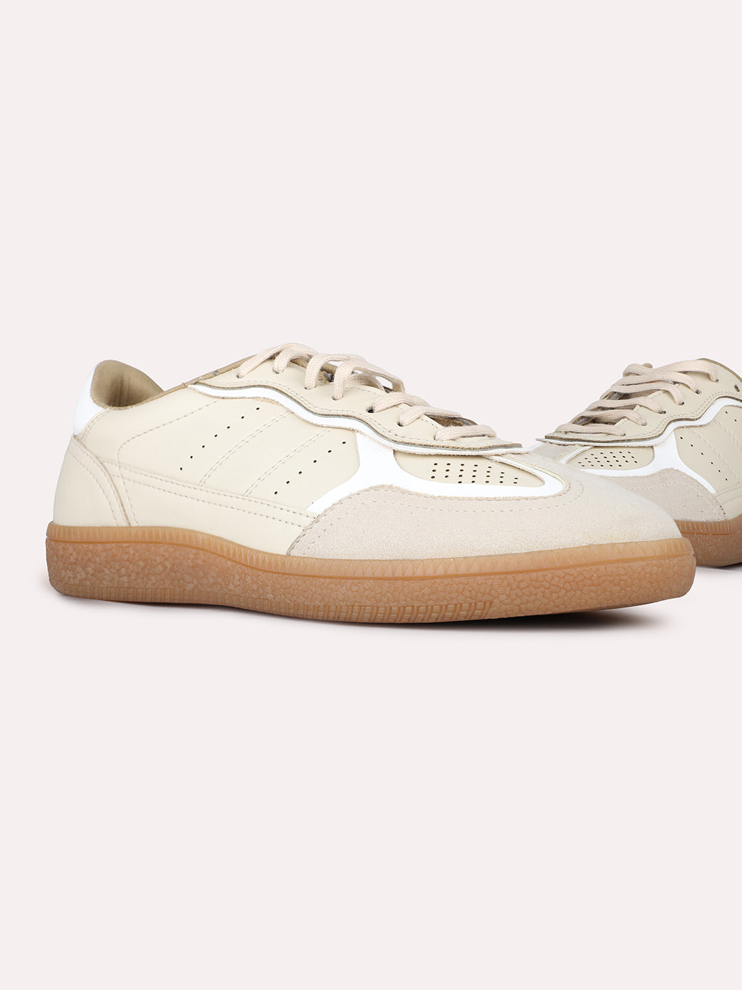 Women Beige Casual Solid Round Toe Sneakers