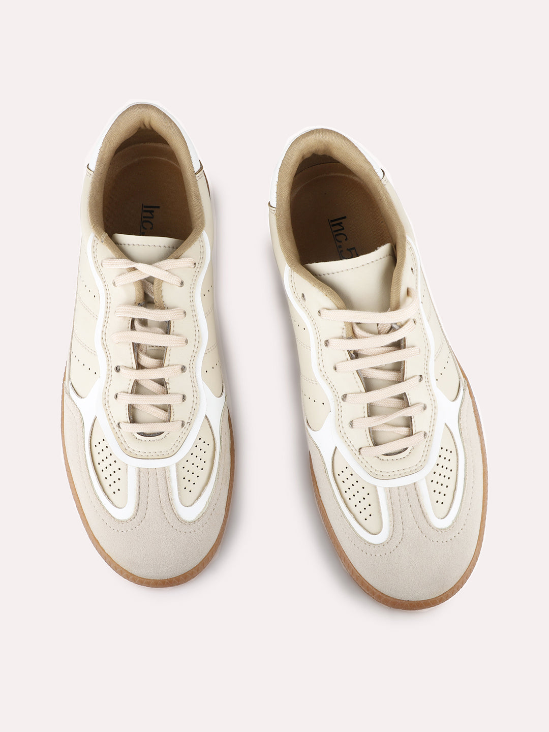 Women Beige Casual Solid Round Toe Sneakers