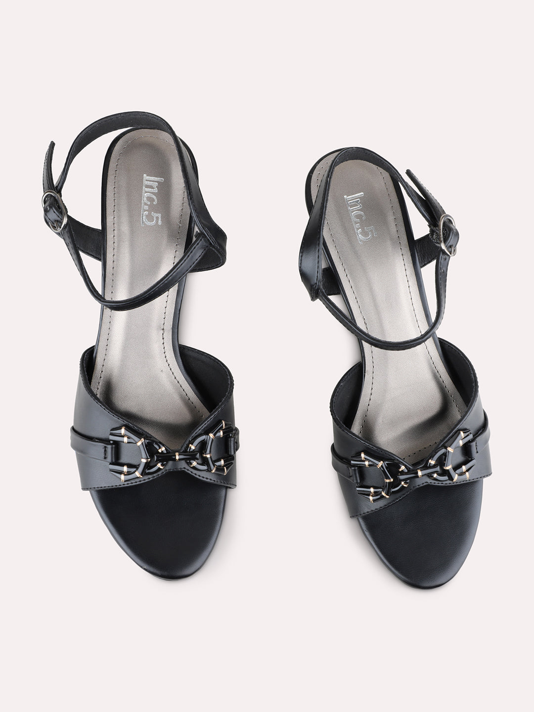 Womens Black Party Wear Solid Round Toe Block Heels