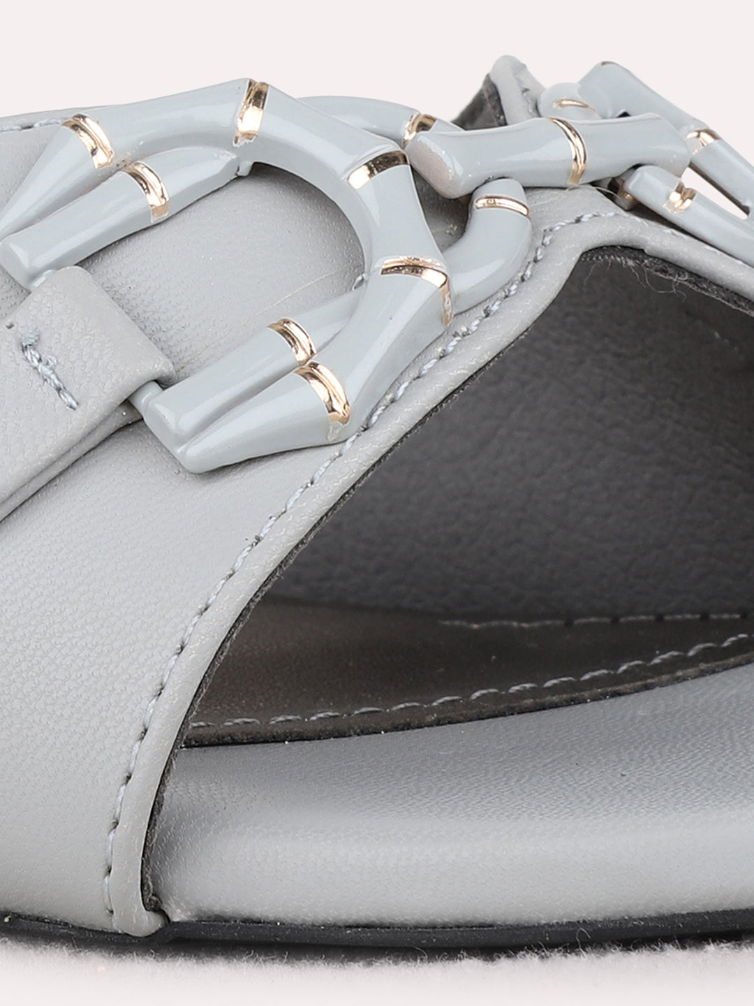 Womens Grey Party Wear Solid Round Toe Block Heels