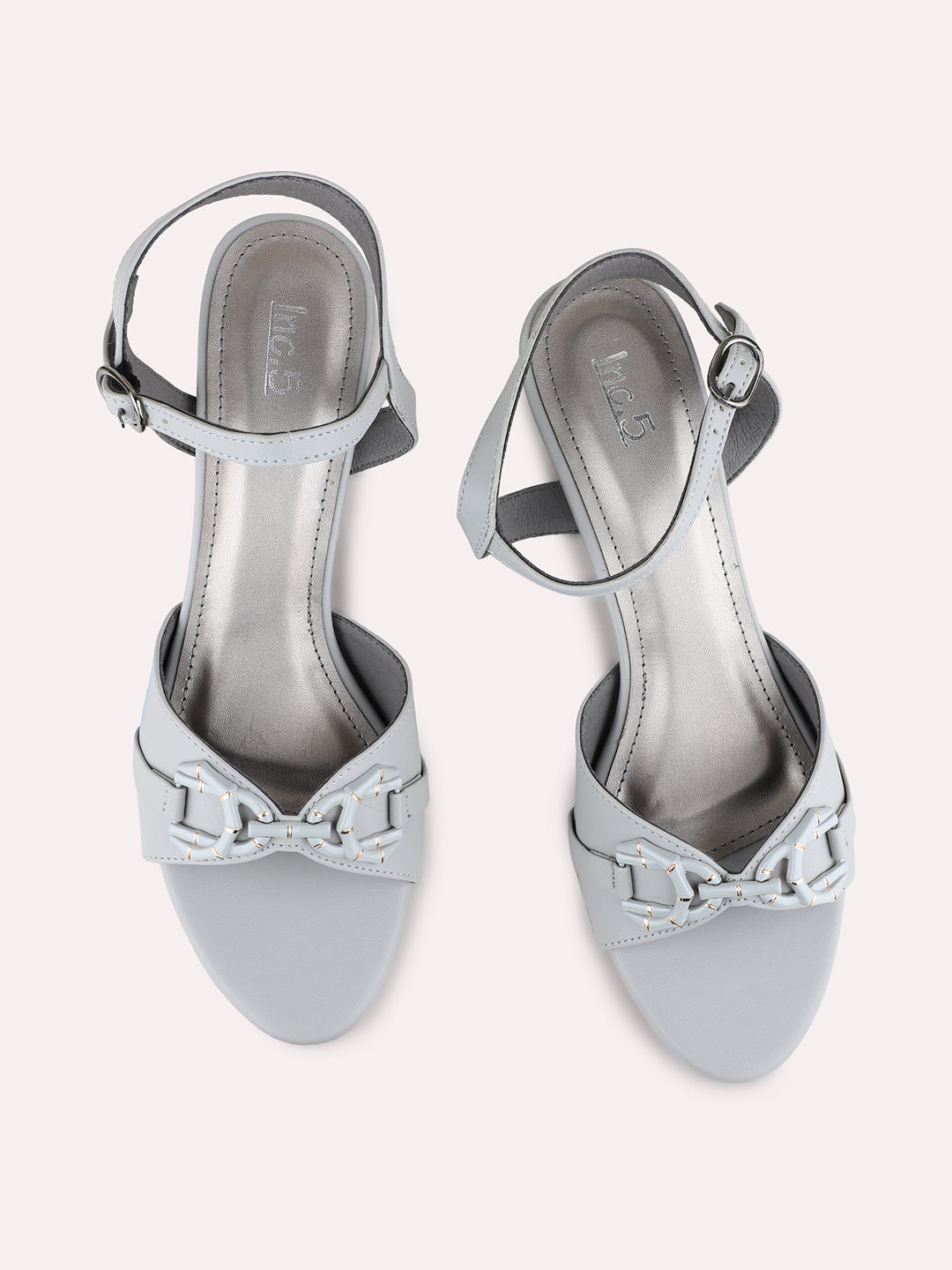 Womens Grey Party Wear Solid Round Toe Block Heels