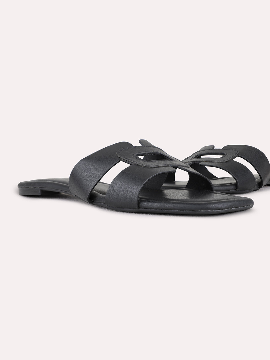 Womens Black Casual Solid Pattern Open Toe Flats