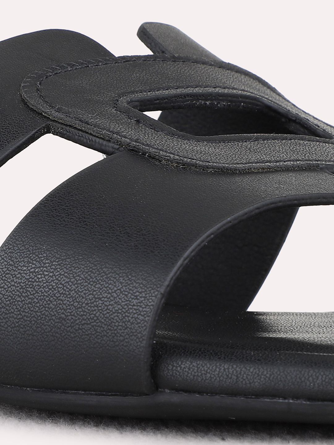 Womens Black Casual Solid Pattern Open Toe Flats