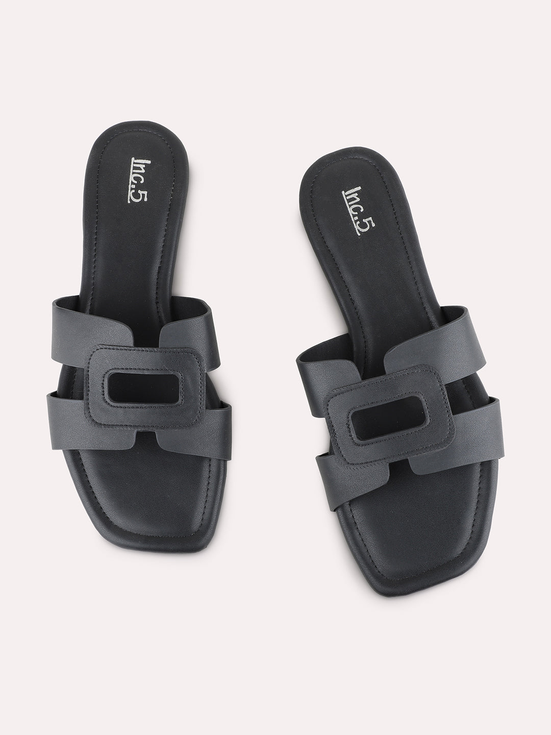 Womens Black Casual Solid Pattern Open Toe Flats