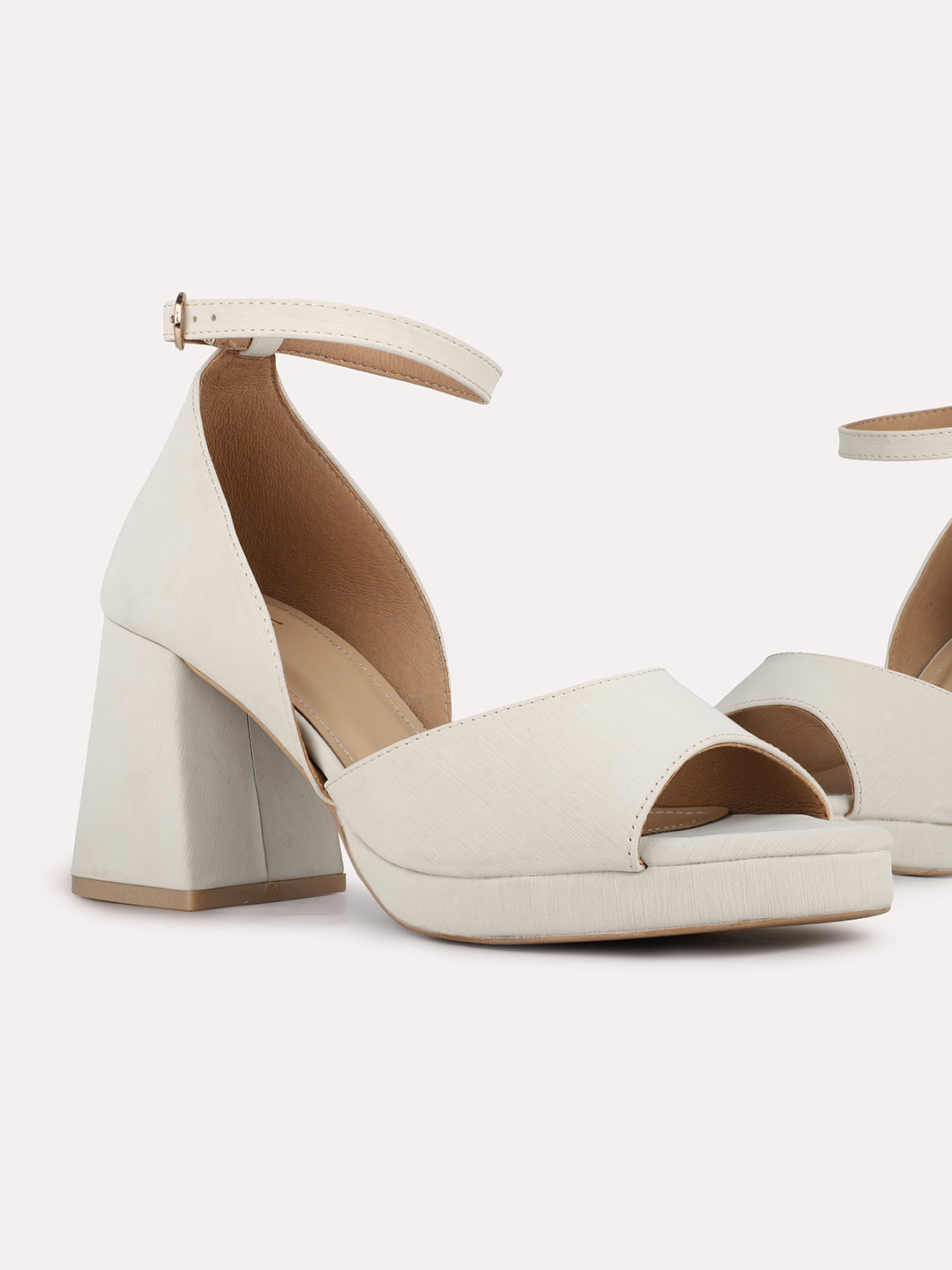 Women Cream Party Wear Solid Round Toe Platform Heel Sandals