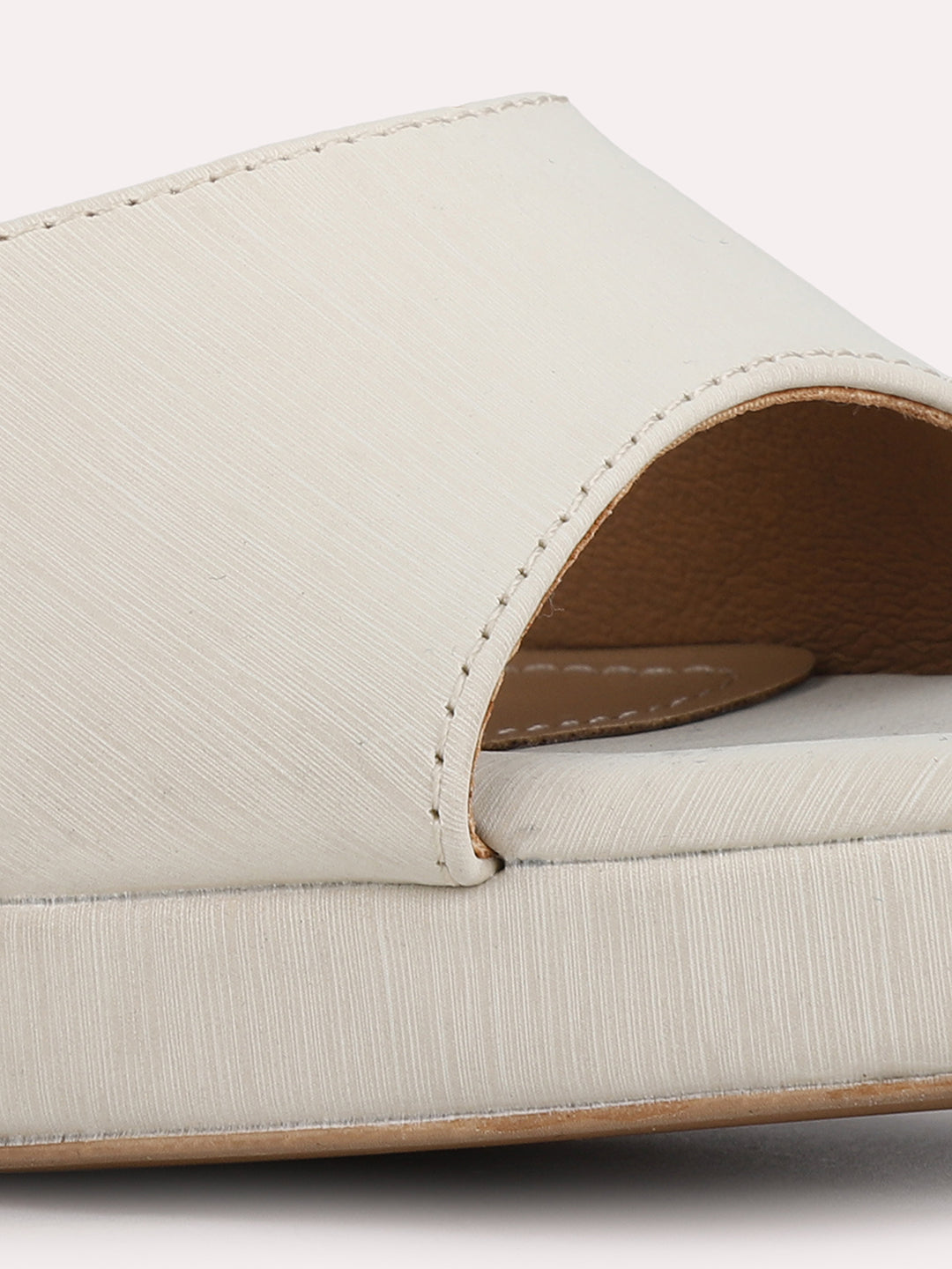 Women Cream Party Wear Solid Round Toe Platform Heel Sandals